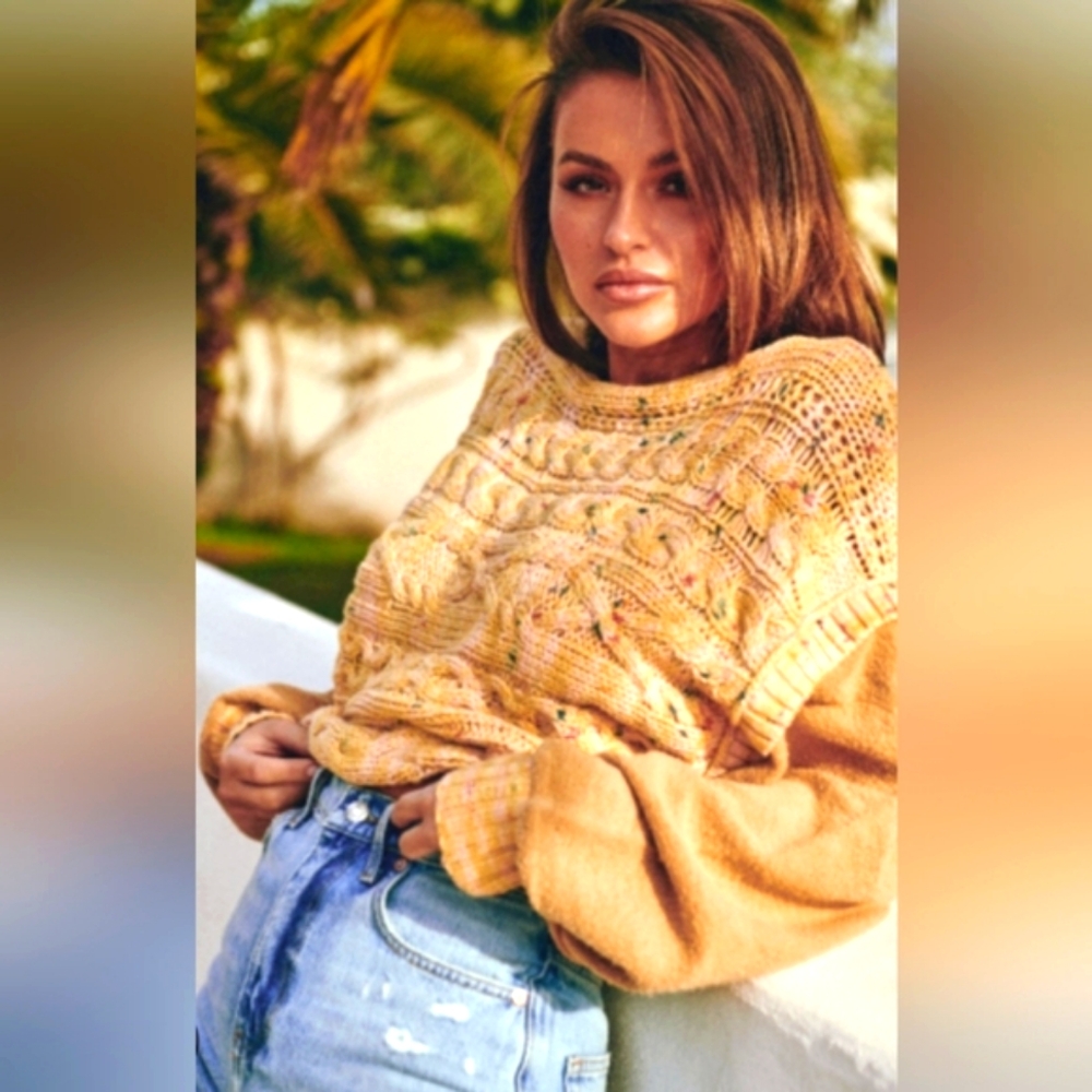 Free People honey comb cable sweater XS NWT